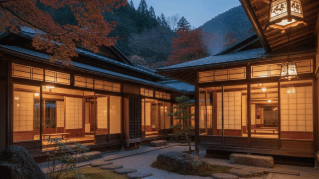 Bright, friendly photo style. A family-friendly travel moment near a hot spring facility. A parent and child (elementary school age) walking hand-in-hand along a quiet path near Kurama Hot Spring. The child is calm and curious, not running or noisy. The setting feels safe, relaxed, and respectful. Warm natural light, soft background blur, wholesome travel photography style, landscape